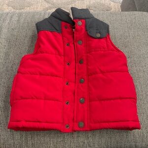Carter's Red and Charcoal Puffer Vest with Pockets Fleece Lined Very Well Made